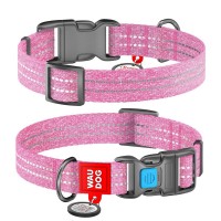 Ошейник светоотражающий Collar WAUDOG Re-cotton c QR-паспортом 24-40 см / 20 мм (розовый)