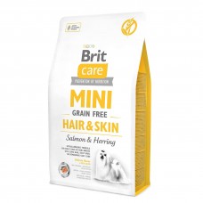 Сухой корм для собак миниатюрных пород, шерсть которых требует дополнительного ухода Brit Care Mini GF Hair & Skin 2 кг (лосось и сельдь)