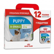 Акционный набор для собак Royal Canin X-Small Puppy 3 кг + Royal Canin Mini Puppy wet 12 шт х 85 г (домашняя птица)