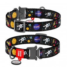 Ошейник WAUDOG Nylon с QR паспортом и рисунком «NASA» M 24-40 см / 20 мм (чёрный)