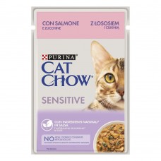 Влажный корм для кошек Cat Chow Sensetive Adult pouch 85 г (лосось и кабачок)