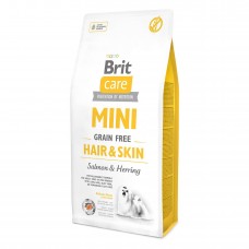 Сухой корм для собак миниатюрных пород, шерсть которых требует дополнительного ухода Brit Care Mini GF Hair & Skin 7 кг (лосось и сельдь)