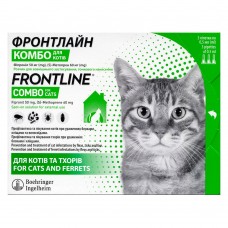 Капли на холку для котов Boehringer Ingelheim, Мериал «Frontline Combo» спот-он, 3 пипетки (от внешних паразитов)