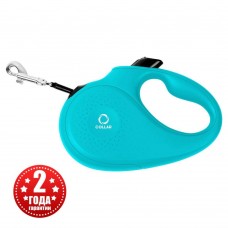Поводок-рулетка для собак Collar M, 5 м / 25 кг с лентой (голубая)