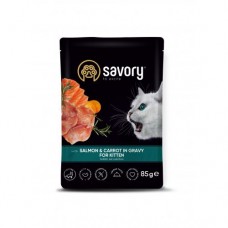 Влажный корм Savory для котят, лосось с морковью в соусе, пауч, 85 г