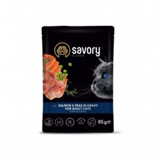 Влажный корм Savory для взрослых кошек, лосось с горошком в соусе, пауч, 85 г