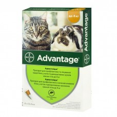 Капли на холку для кошек и кроликов Bayer «Advantage» (Адвантейдж) до 4 кг, 4 пипетки (от внешних паразитов)