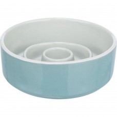 Миска Trixie керамическая для медленного кормления 450 мл / 14 см (серая/голубая) - cts