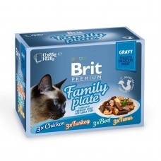 Влажный корм для кошек Brit Premium Cat Family Plate Gravy pouches 1020 г (ассорти из 4 вкусов «Семейная тарелка» в соусе)
