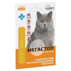 Капли на холку для кошек ProVET «Мега Стоп» до 4 кг, 1 пипетка (от внешних и внутренних паразитов)
