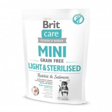Сухой корм для собак миниатюрных пород с избыточным весом или стерилизованных Brit Care Mini GF Light & Sterilised 400 г (лосось и кролик)