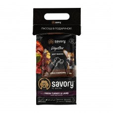 Набор сухой корм для щенков Savory Medium Breed rich in Fresh Turkey & Lamb  1 кг + лакомства (индейка и курица)