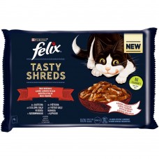 Влажный корм для кошек Felix Tasty Shreds 2 шт с говядиной + 2 шт с курицей 4 x 80 г (курица и говядина)