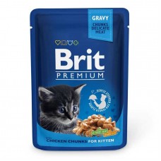 Вологий корм для кошенят Brit Premium Cat Chicken Chunks for Kitten pouch 100 г (шматочки курки)
