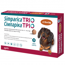 Жевательные таблетки для собак от блох, клещей и гельминтов Симпарика ТРИО от 5,1-10 кг, 3 таблетки (от наружных и внутренних паразитов)