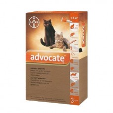 Краплі на холку для котів та тхорів Bayer «Advocate» (Адвокат) до 4 кг, 3 піпетки (від зовнішніх та внутрішніх паразитів)