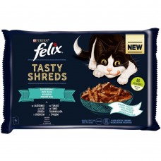 Влажный корм для кошек Felix Tasty Shreds 2 шт с лососем + 2 шт с тунцом 4 x80 г (лосось и тунец)