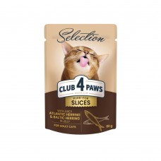 Влажный корм для взрослых кошек Club 4 Paws pouch 80 г (селедка и салака)