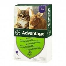 Капли на холку для кошек и кроликов Bayer «Advantage» (Адвантейдж) от 4 до 8 кг, 4 пипетки (от внешних паразитов) - rds