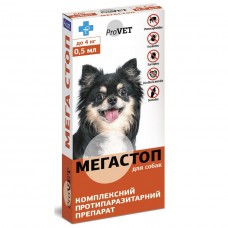 Капли на холку для собак ProVET «Мега Стоп» до 4 кг, 1 пипетка (от внешних и внутренних паразитов)