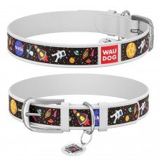 Ошейник WAUDOG Design с QR паспортом и рисунком «NASA» XS 21-29 см / 12 мм (белый)