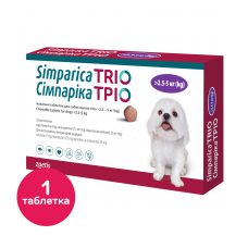 Жевательные таблетки для собак от блох, клещей и гельминтов Симпарика ТРИО от 2,6-5кг, 1 таблетка (от наружных и внутренних паразитов)
