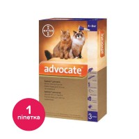 Краплі на холку для котів та тхорів Bayer «Advocate» (Адвокат) від 4 до 8 кг, 1 піпетка (від зовнішніх та внутрішніх паразитів)