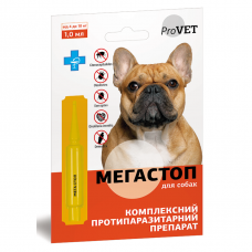 Капли на холку для собак ProVET «Мега Стоп» от 4 до 10 кг, 1 пипетка (от внешних и внутренних паразитов)