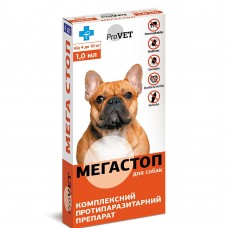 Краплі на холку для собак ProVET «Мега Стоп» від 4 до 10 кг, 4 піпетки (від зовнішніх та внутрішніх паразитів)