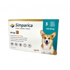 Жевательные таблетки для собак Симпарика 40 мг от 10 до 20 кг, 3 таблетки (от внешних паразитов)