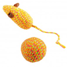 Игрушка для котов Duvo+ Мышка и шар с колокольчиком из хлопковой веревки 17,5 х 3,5 х 4,5 см (2шт)