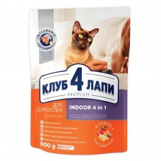 Сухой корм для кошек живущих в доме Клуб 4 Лапы Indoor 4 in 1 Premium 0,9 кг (курица)