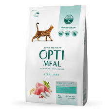 Сухой корм для стерилизованных кошек и кастрированных котов Optimeal 4 кг (индейка и овес)