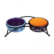 Миски керамические на подставке Trixie «Eat on Feet» 2 x 300 мл / 12 см (разноцветные) - 24791